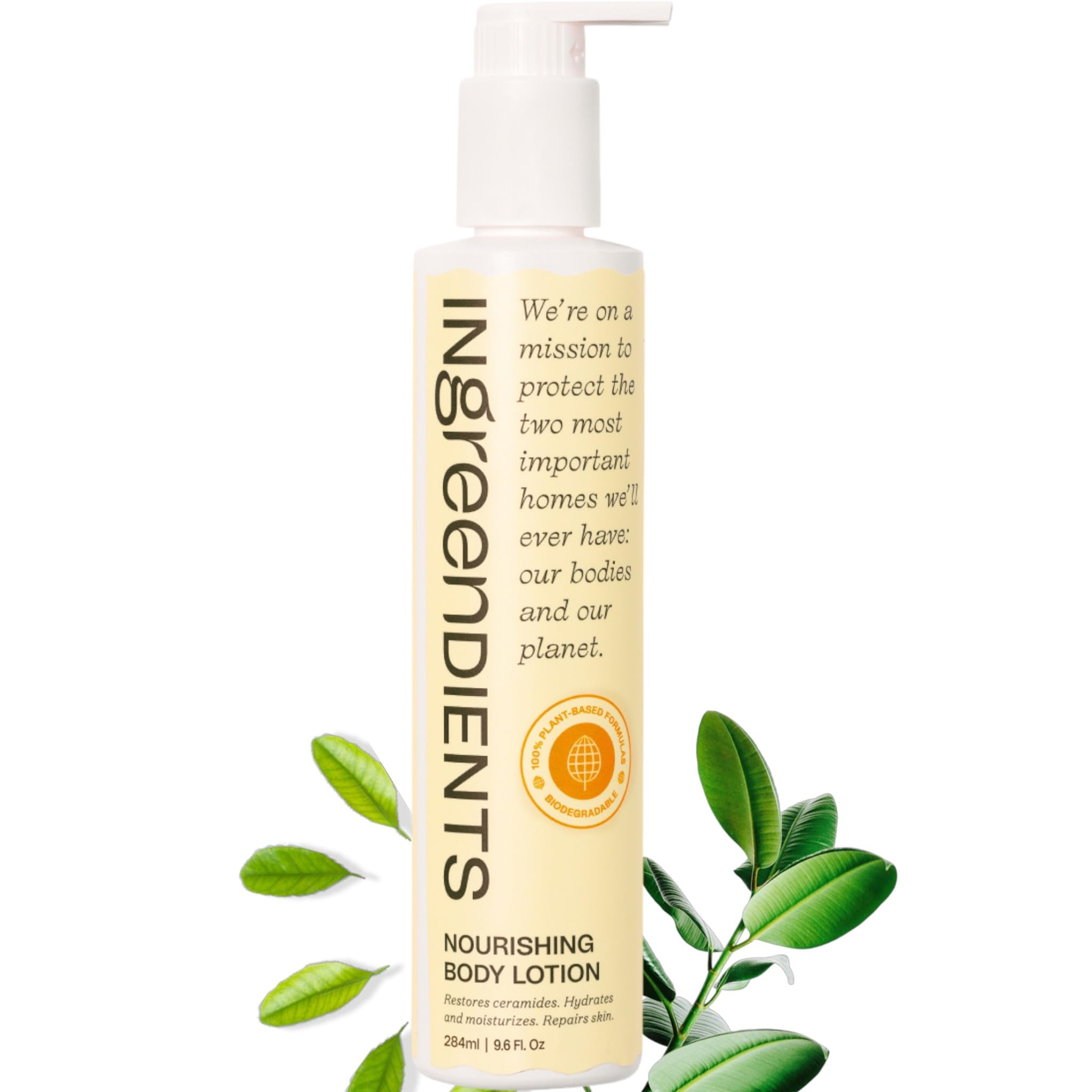 Ingreendients Cocoa Butter Lotion packaging emphasizes vegan, clean formula for dry skin hydration.