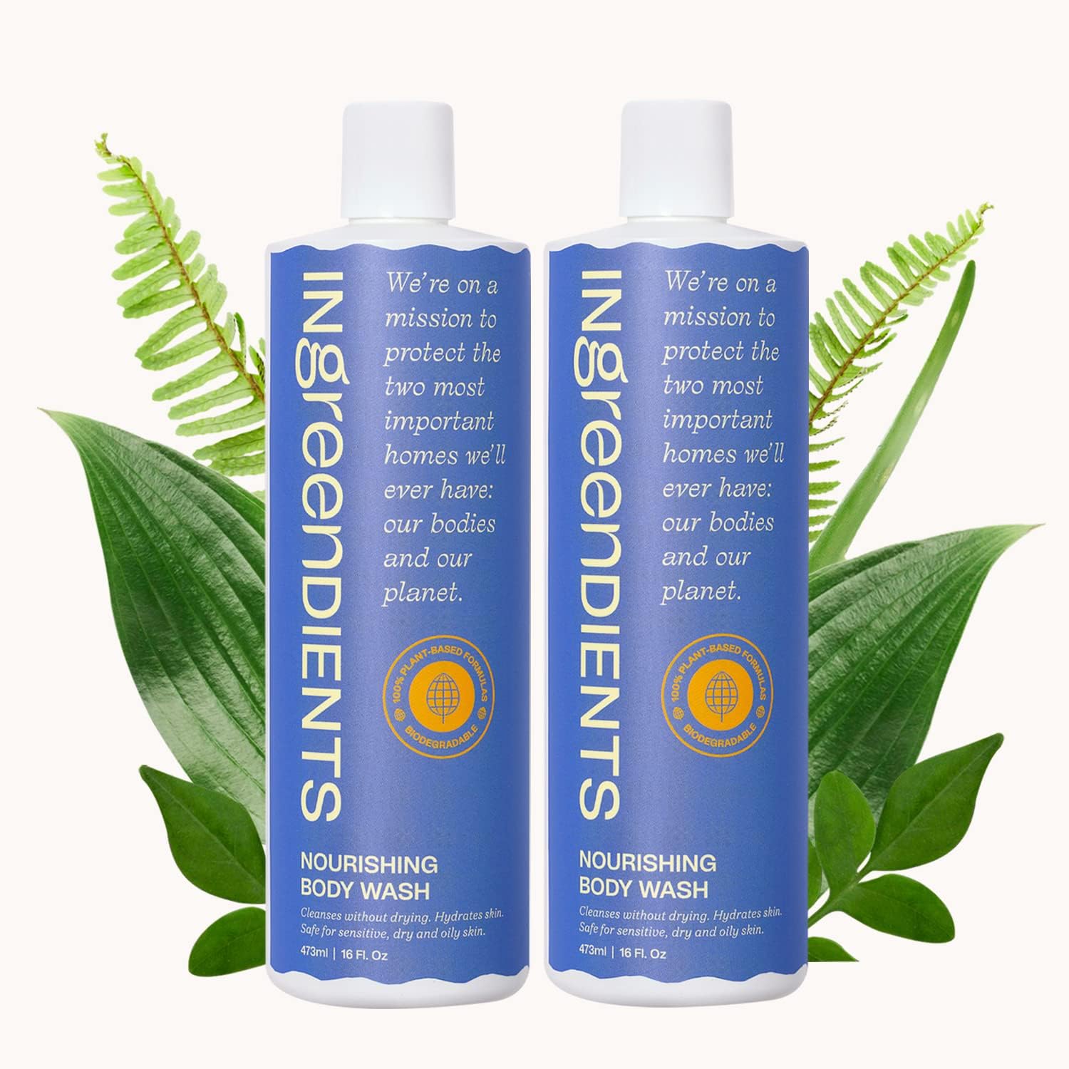 Ingreendients Natural Body Wash bottle hero shows a hydrating cleanse suited for sensitive skin