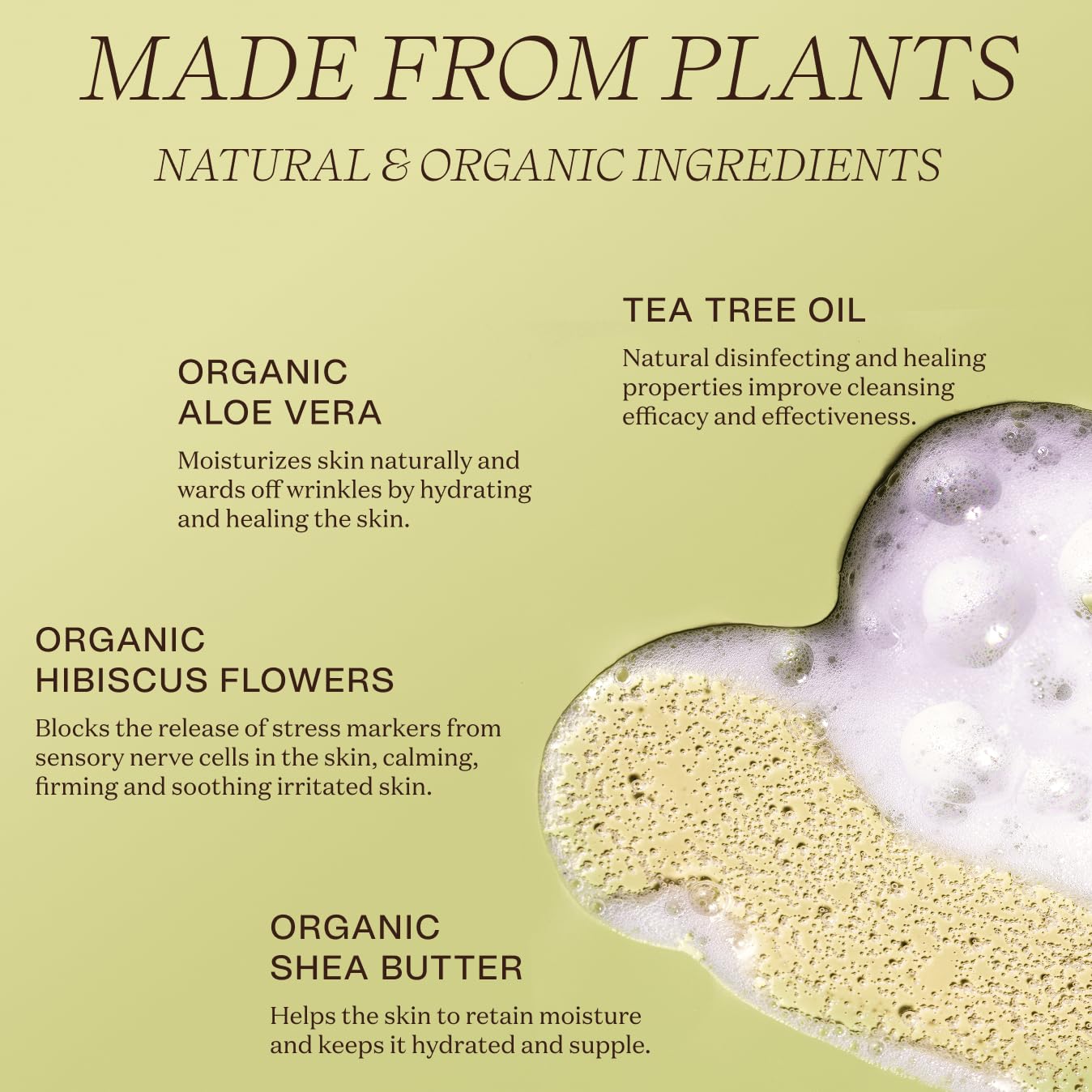 Ingreendients Organic Aloe Vera and Shea Butter close-up emphasizes soothing moisture during daily showers