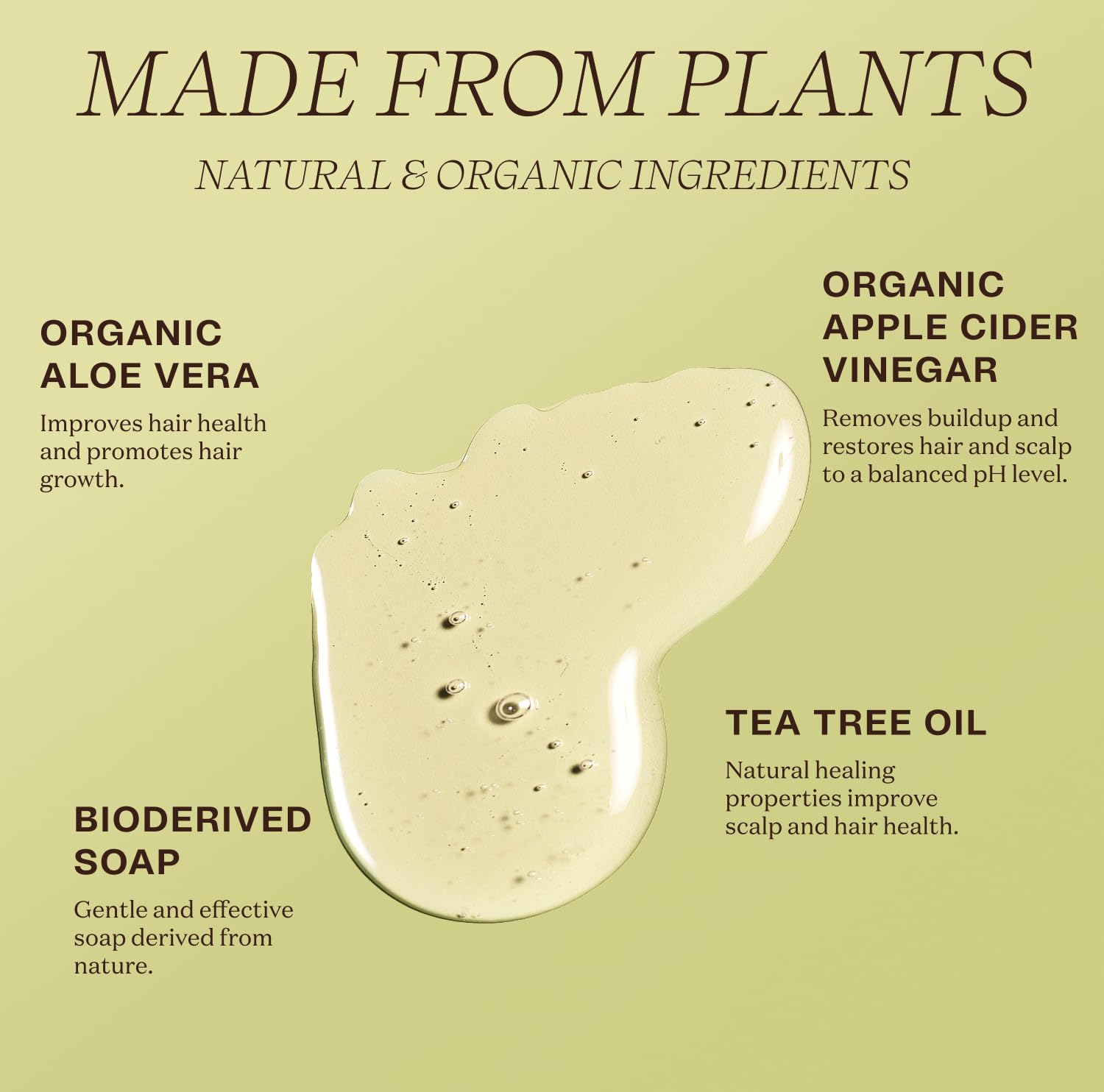 Ingreendients organic ingredients label showing plant-based formula and vegan ethics.