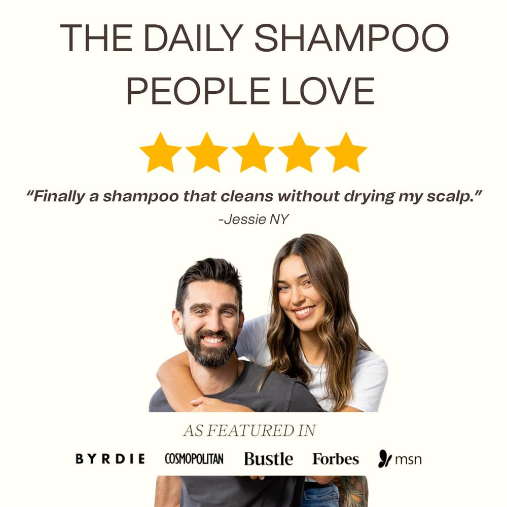 Ingreendients shampoo being applied to wet hair demonstrating easy rinse and freshness
