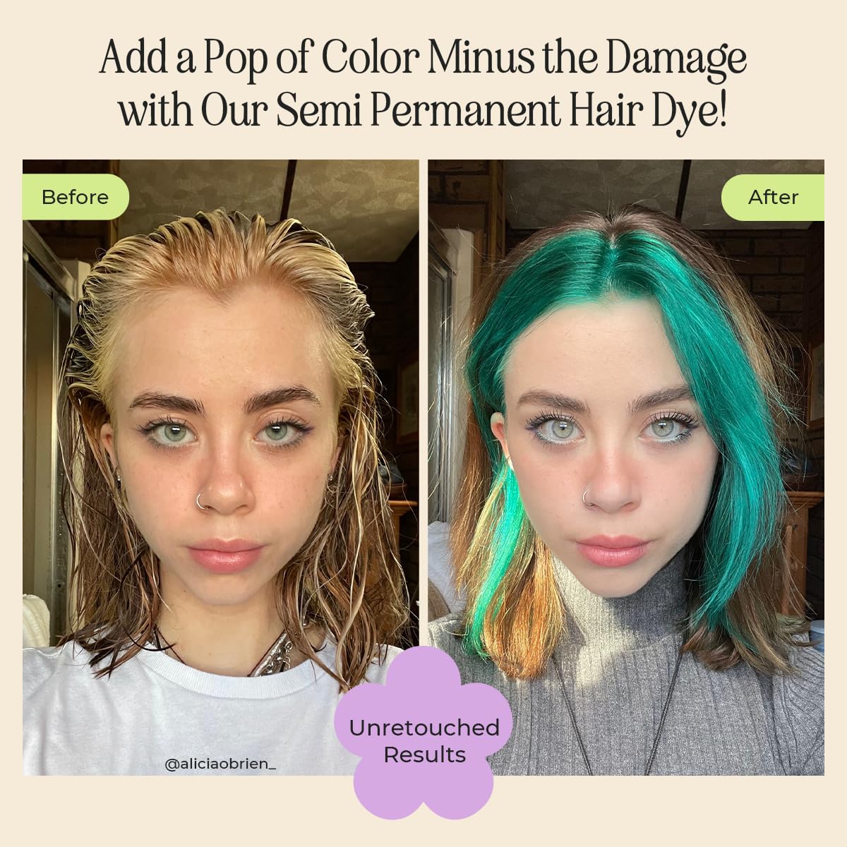 INH emerald green color depositing conditioner on strands showing conditioning and pigment.