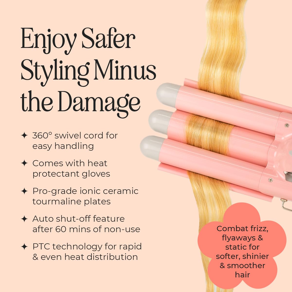 INH Hair Waver 3 Barrel auto shut-off feature adds safety during longer sessions.