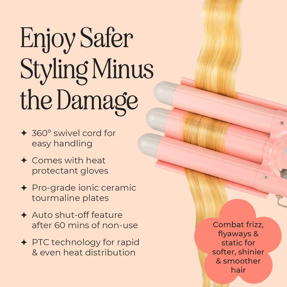 INH Hair Waver 3 Barrel auto shut-off feature adds safety during longer sessions.