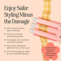 INH Hair Waver 3 Barrel auto shut-off feature adds safety during longer sessions.