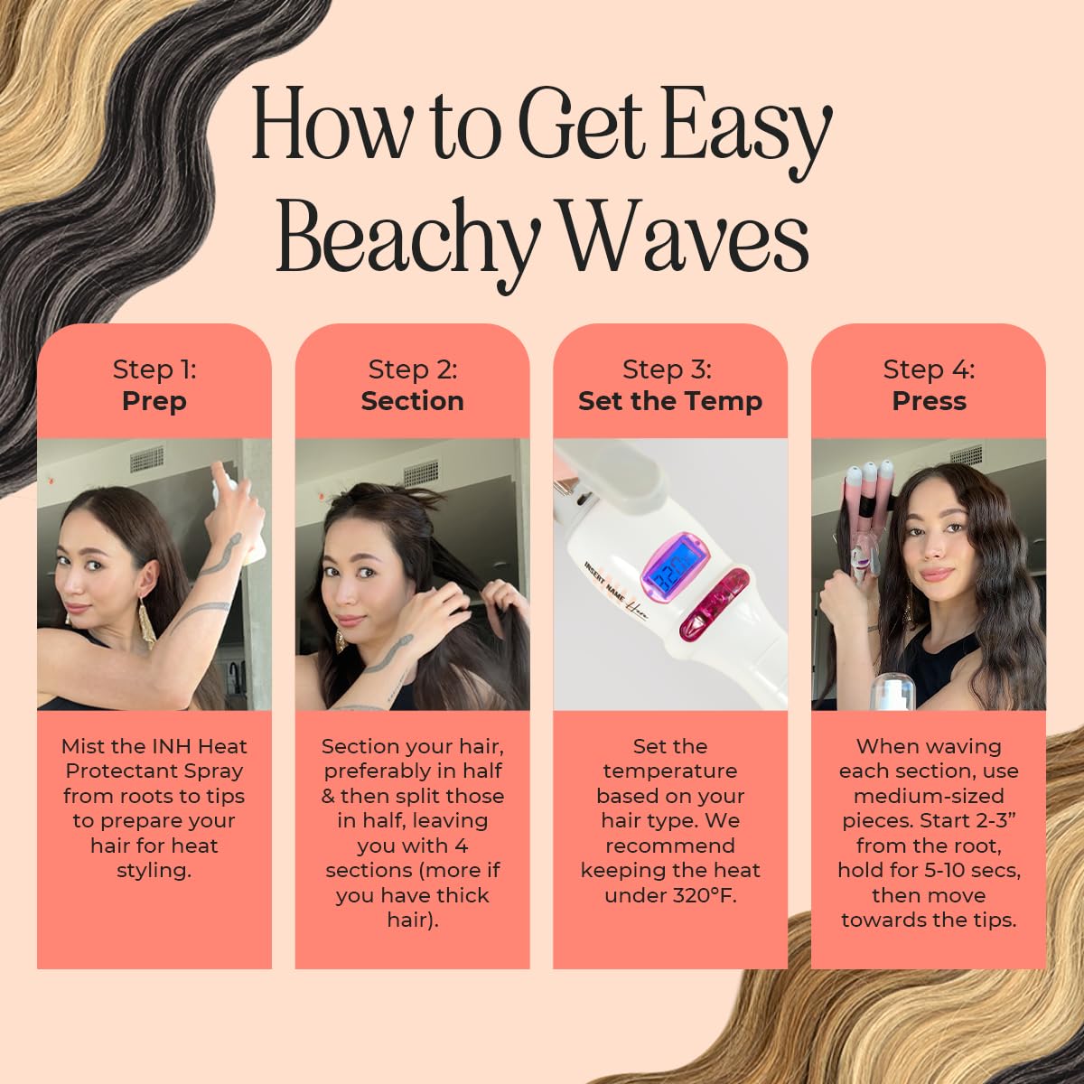 INH Hair Waver 3 Barrel creates salon-quality beach waves on various lengths.