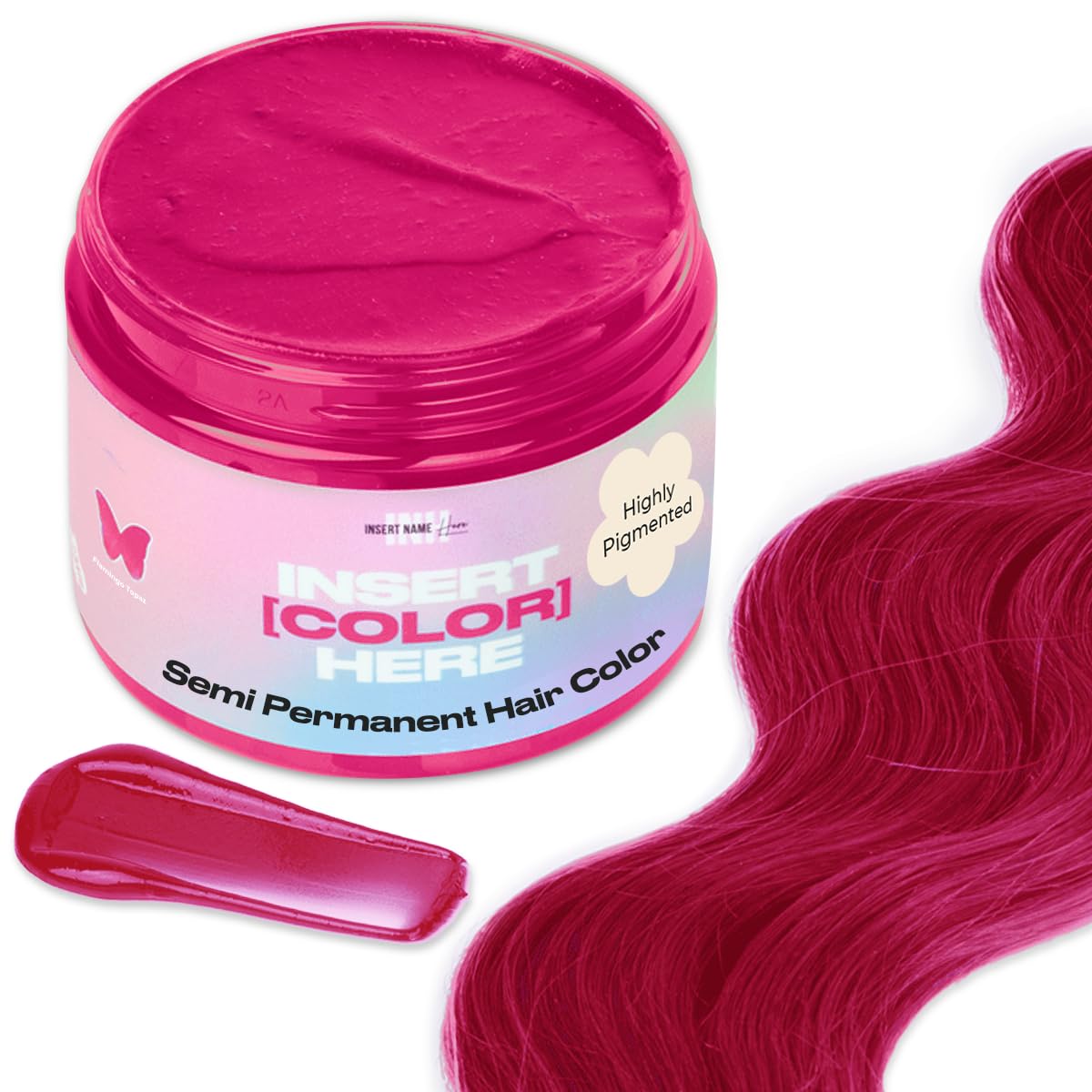 INH semi permanent pink Topaz jar showing ready-to-use color conditioner for vibrant, non-damaging color.