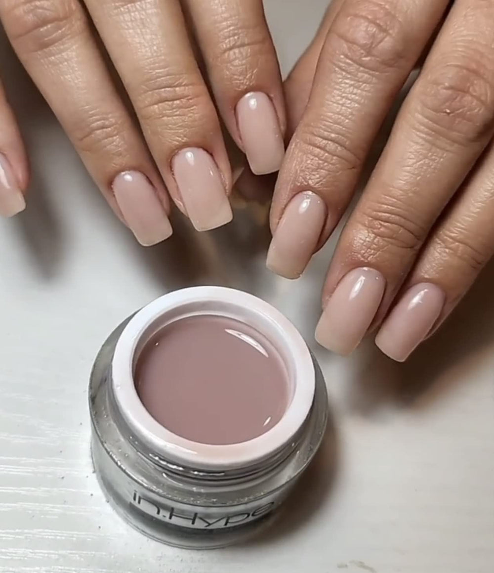 IN.HYPE Camouflage Builder Gel overlay on natural nail for strengthening and growth support