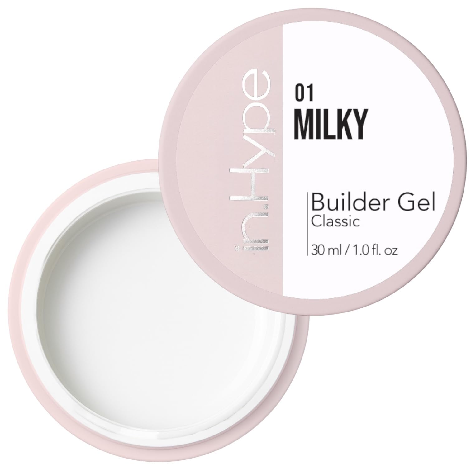 IN.HYPE hard builder gel milky white swatch showing full coverage for nail perfection