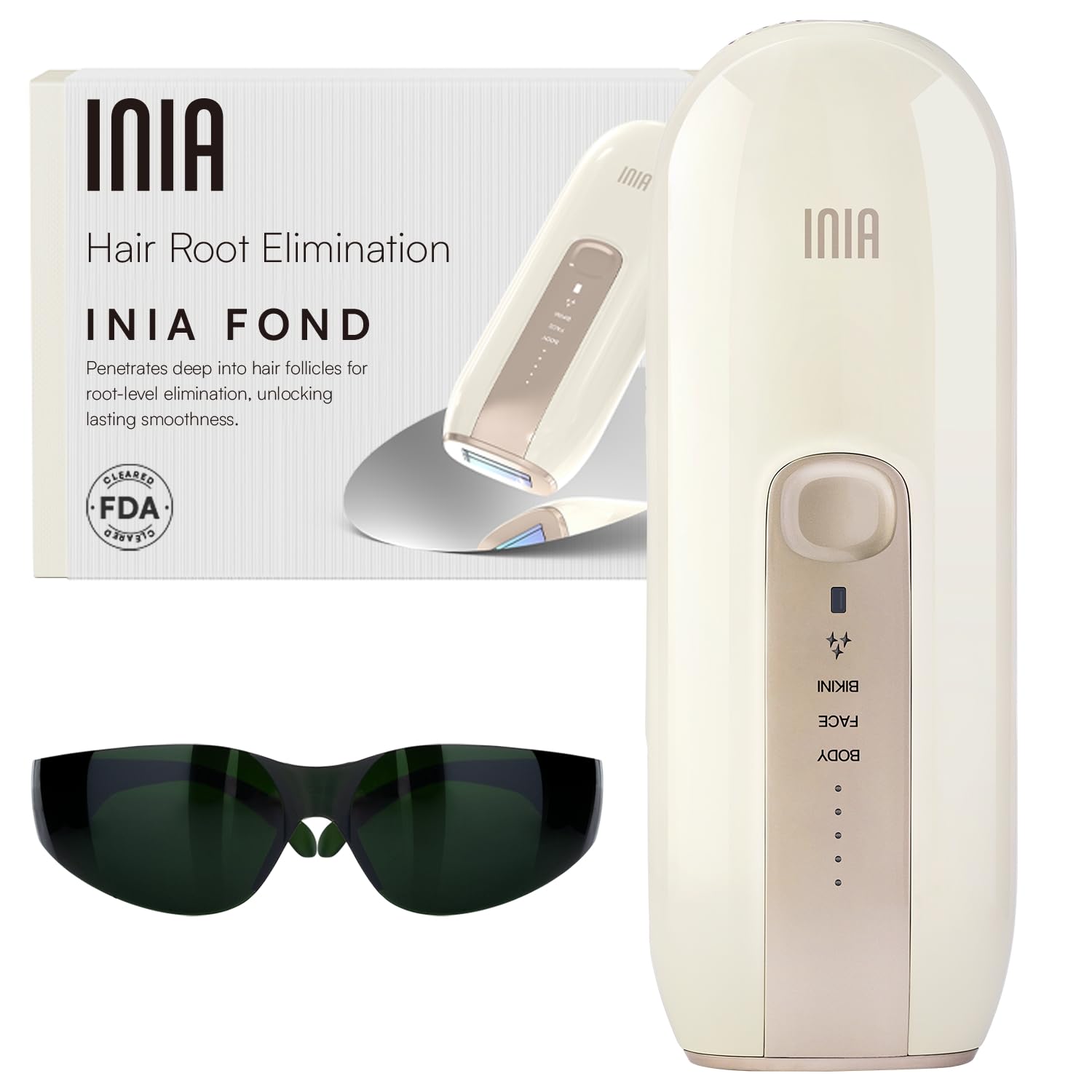 INIA Fond hair removal device in hand showing precise hair reduction capability