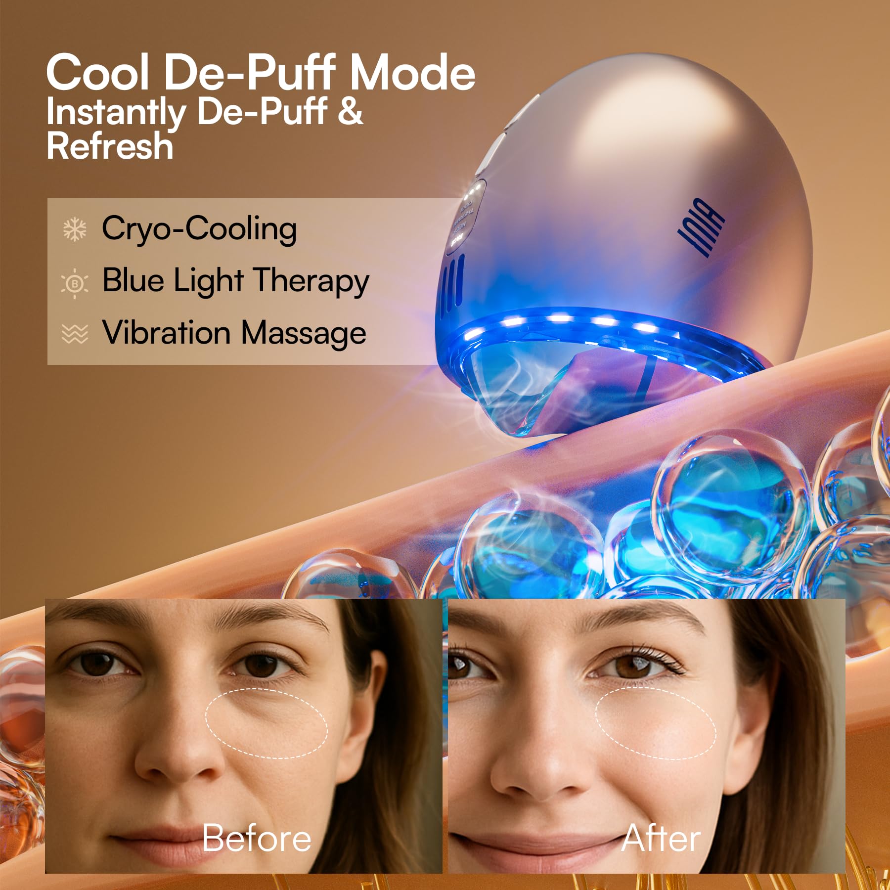 INIA instant-cryo-depuff-mode cools skin quickly for morning refresh