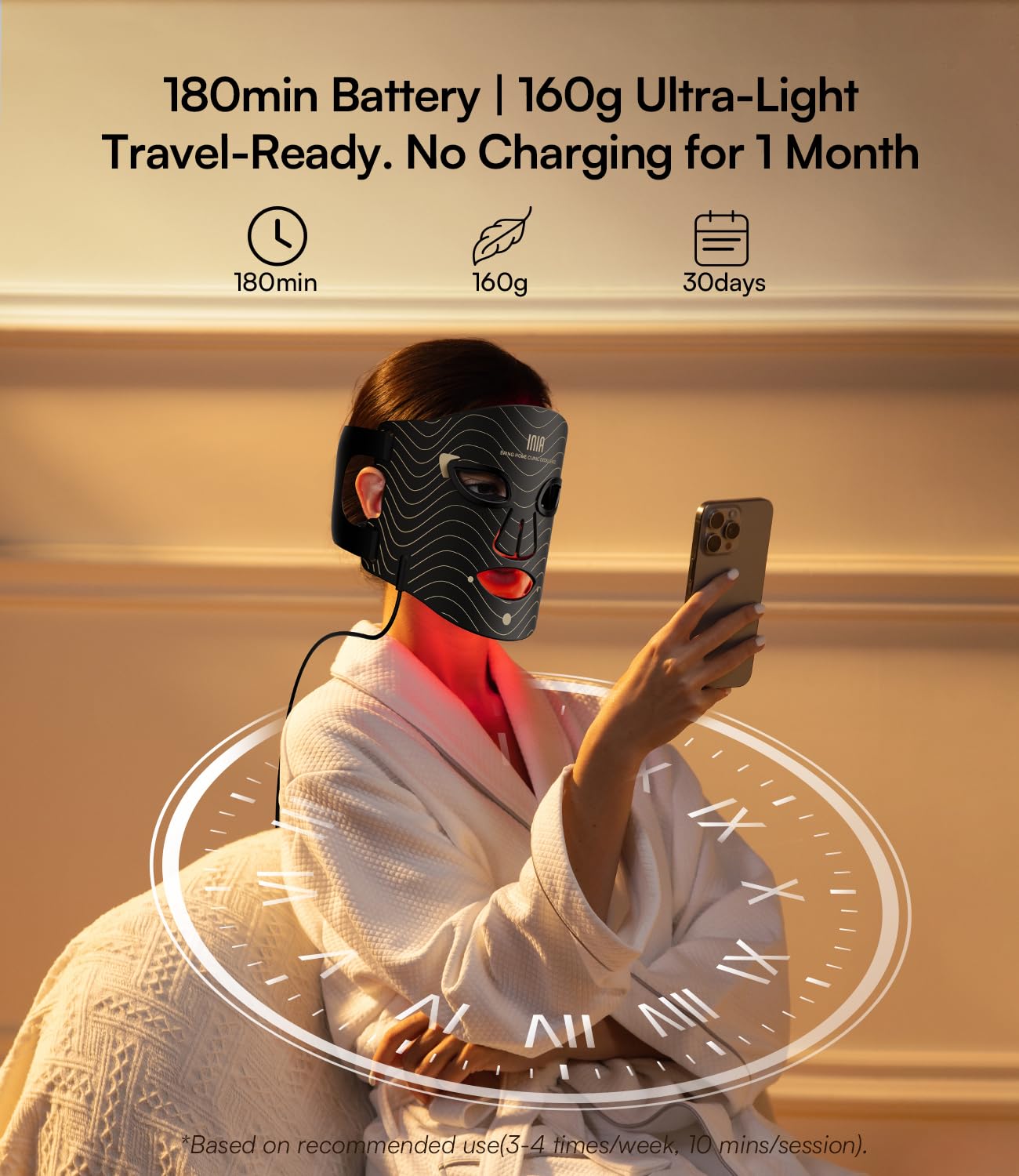 INIA mask charging cradle highlights long-lasting power with the 2600mAh battery
