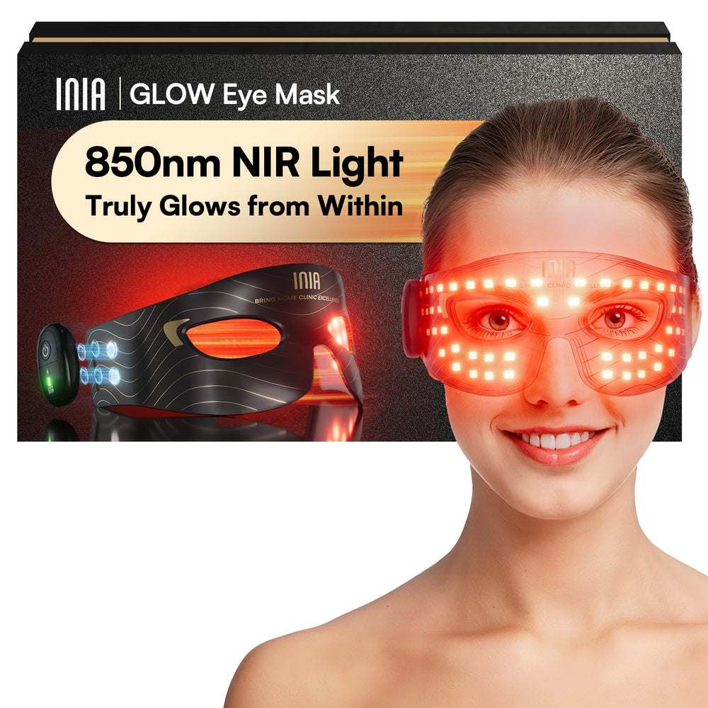 INIA red-light eye mask closeup showing focused eye-area rejuvenation.