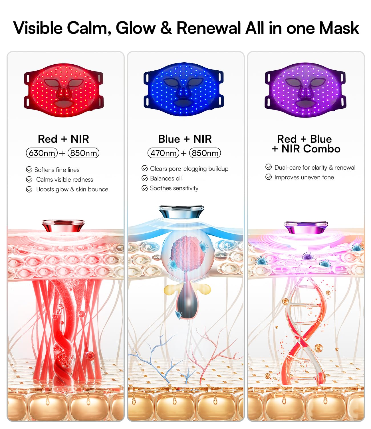 INIA Red Light Mask NIR button close-up enables dual-wavelength activation for flexible routines