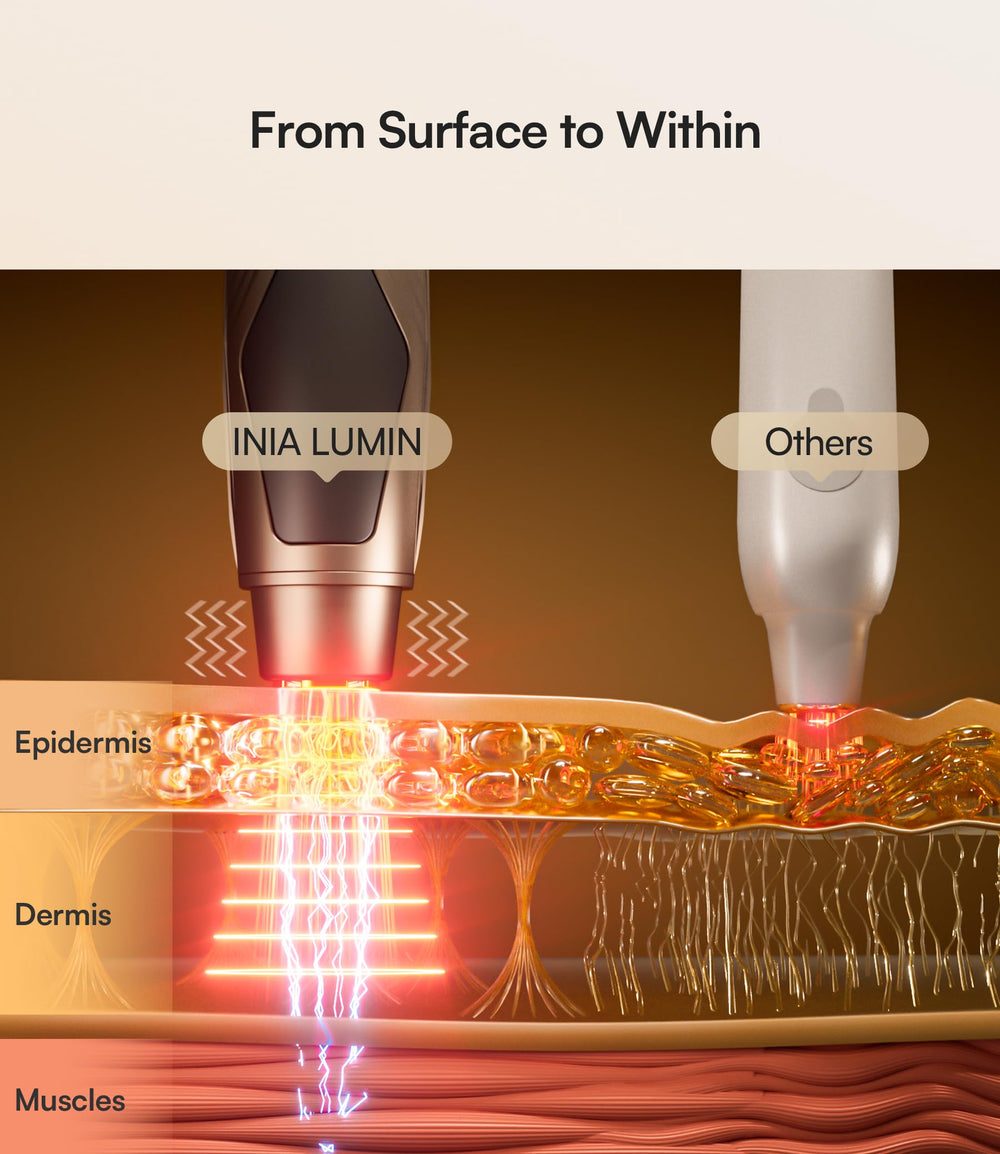 INIA red-light therapy wand close-up showing gentle light.