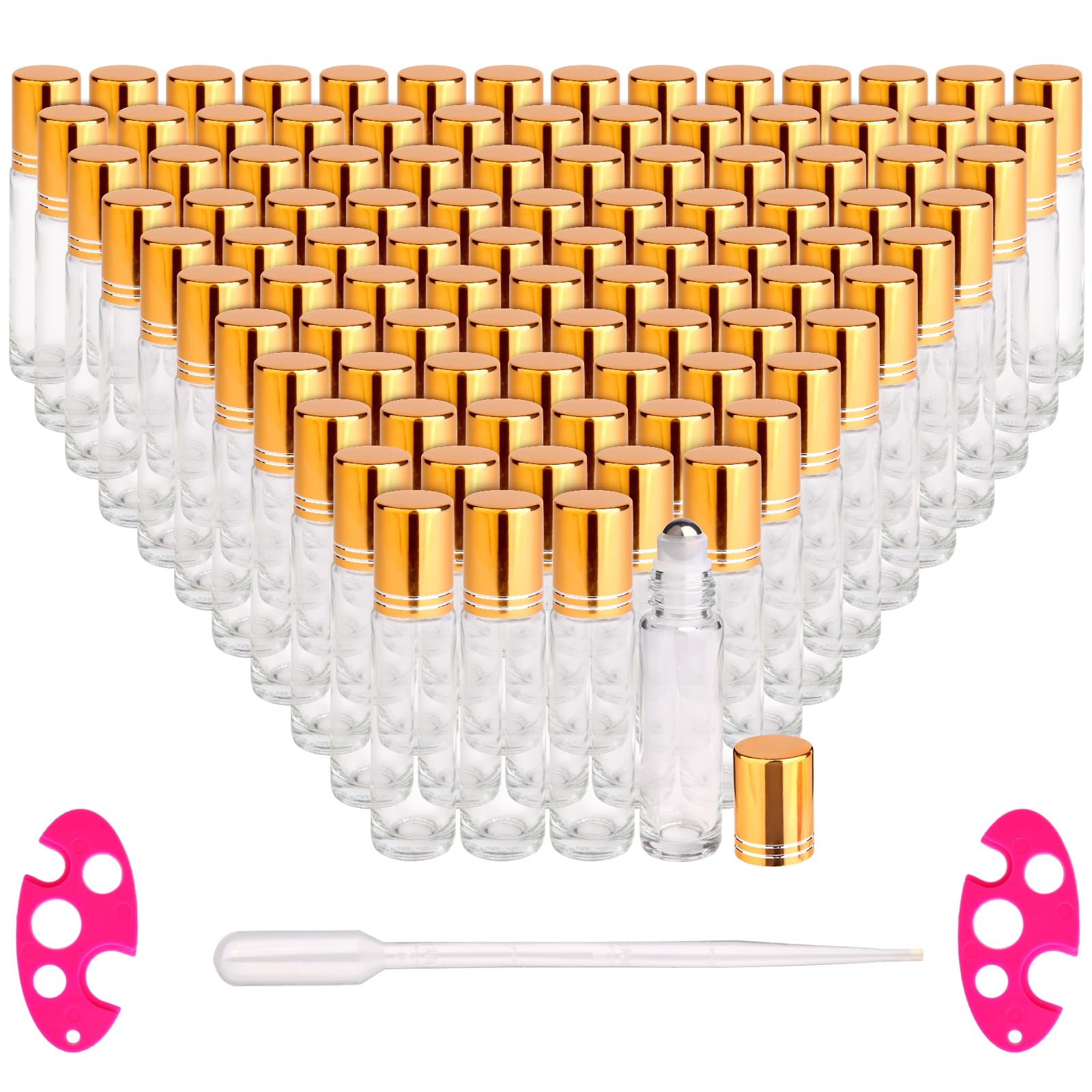 Inice 100-pack 10ml roller bottles with clear glass for easy essential oil storage on the go.