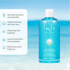 Inis eco refill pack highlighting sea minerals for cost savings and plastic reduction.