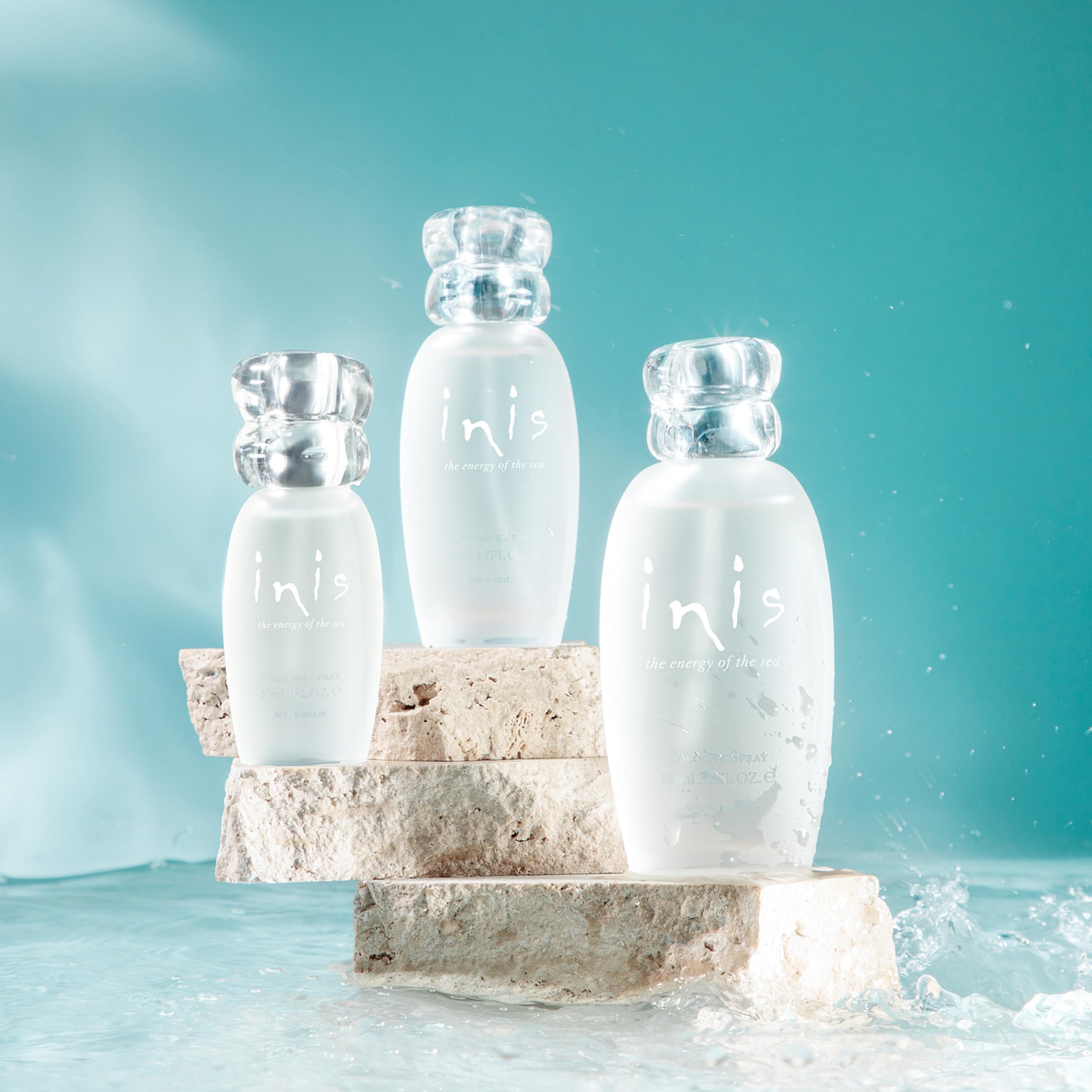 Inis Energy of the Sea bottle closeup highlights unisex appeal and clean fragrance for everyday use.
