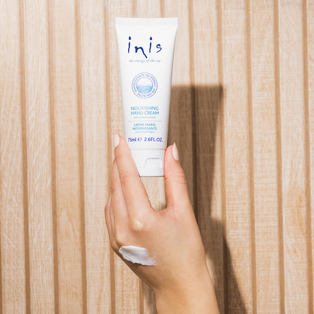 Inis hand cream application on hands promotes softer skin and comfortable daily use