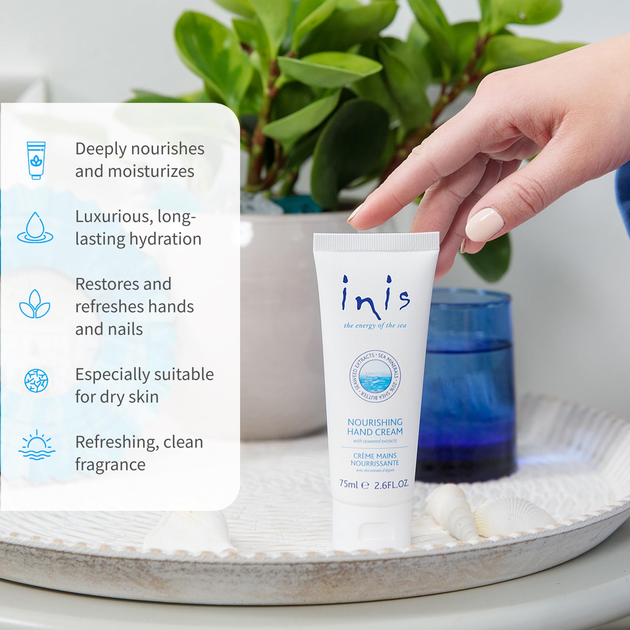 Inis energy of the sea hand cream texture swatch shows fast-absorbing moisture