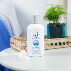 Inis the Energy of the Sea mineral hand lotion texture closeup highlights fast-absorbing hydration.