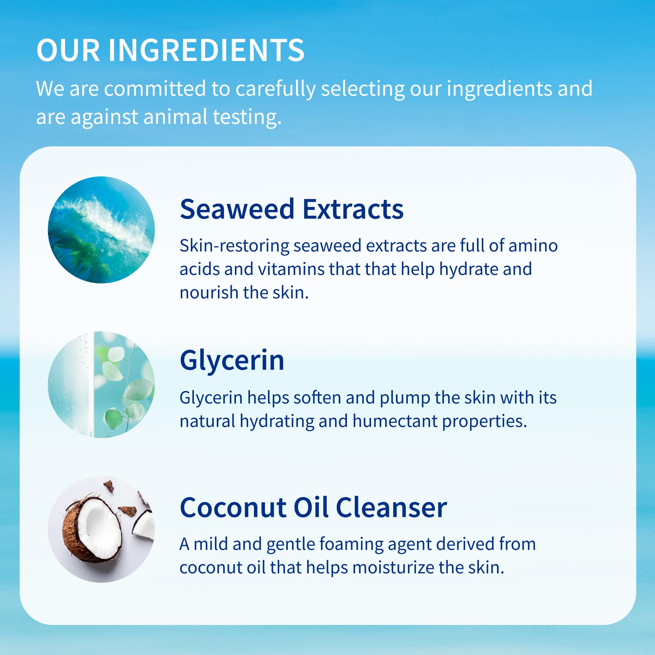 Seaweed extracts in Inis gel providing hydration benefits.