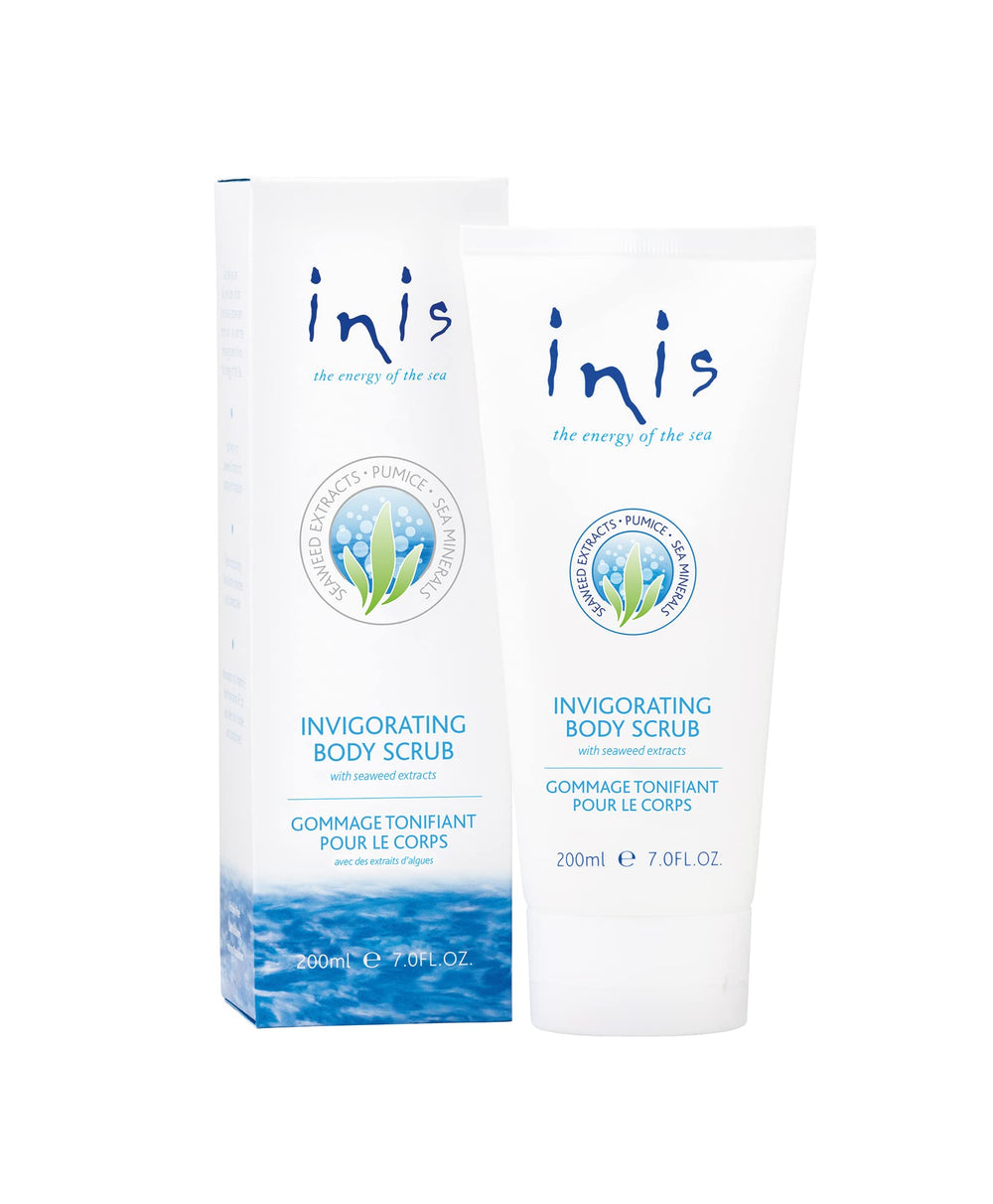 Inis Energy of the Sea scented scrub bottle front for refreshing exfoliation and soft skin