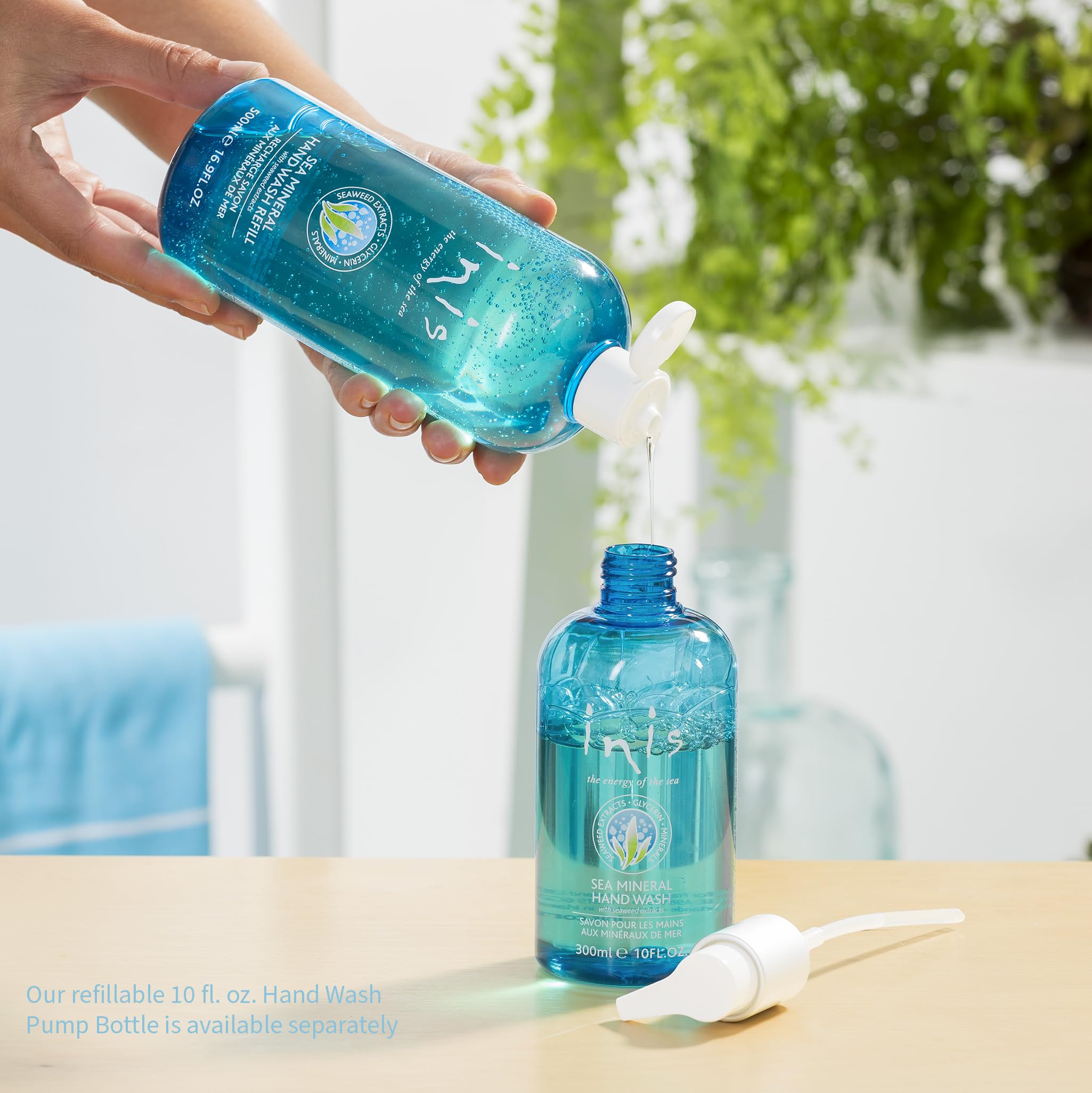 Inis ocean-fresh scent evokes seashore ambiance during hand washing.