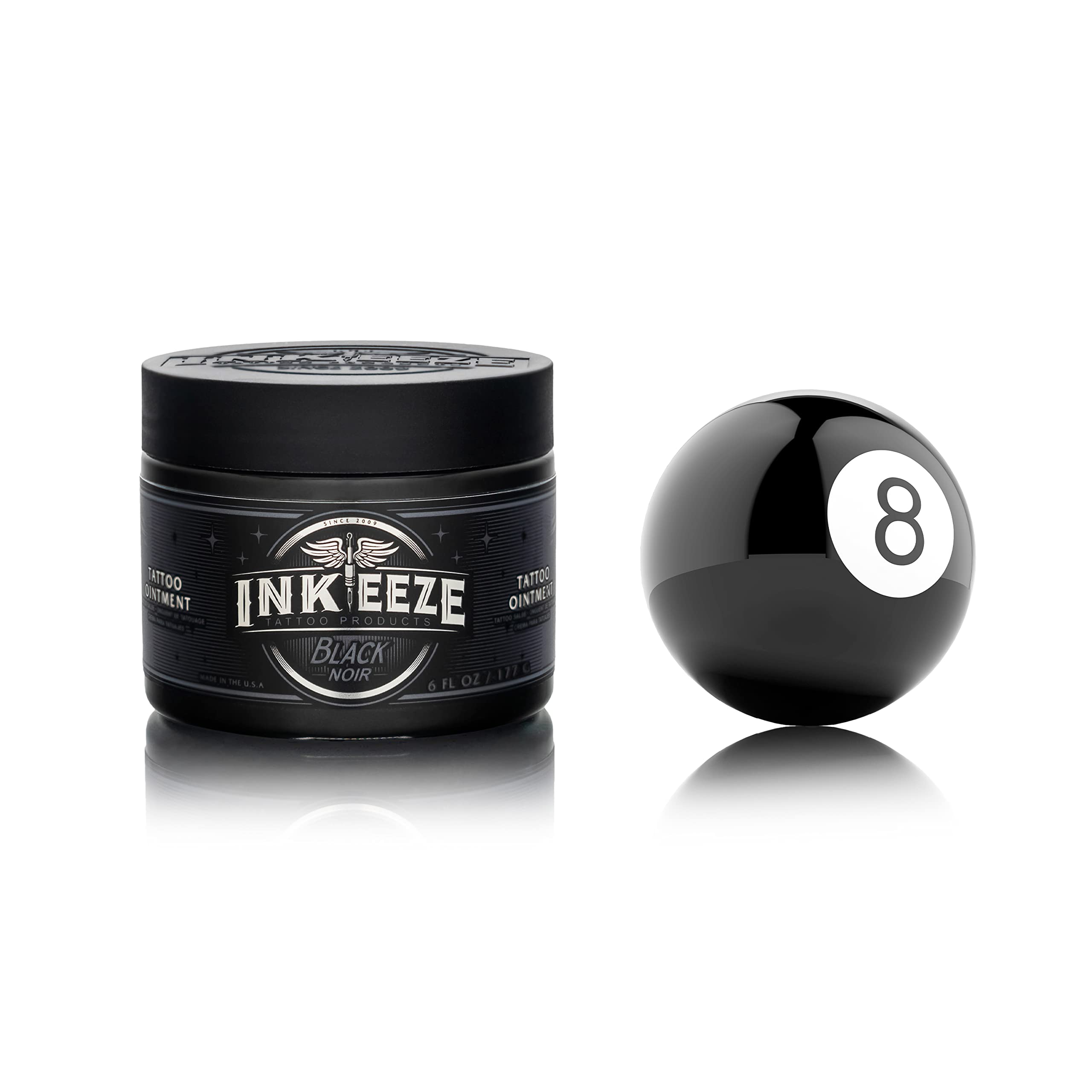 Packaging label of INK-EEZE Ointment highlights sunflower oil and vegan formula.