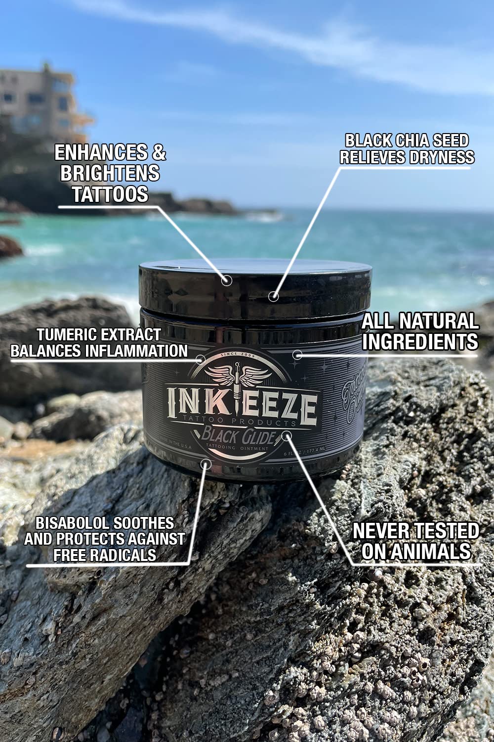 Creamy swatch of INK-EEZE Ointment on skin demonstrates smooth coverage.