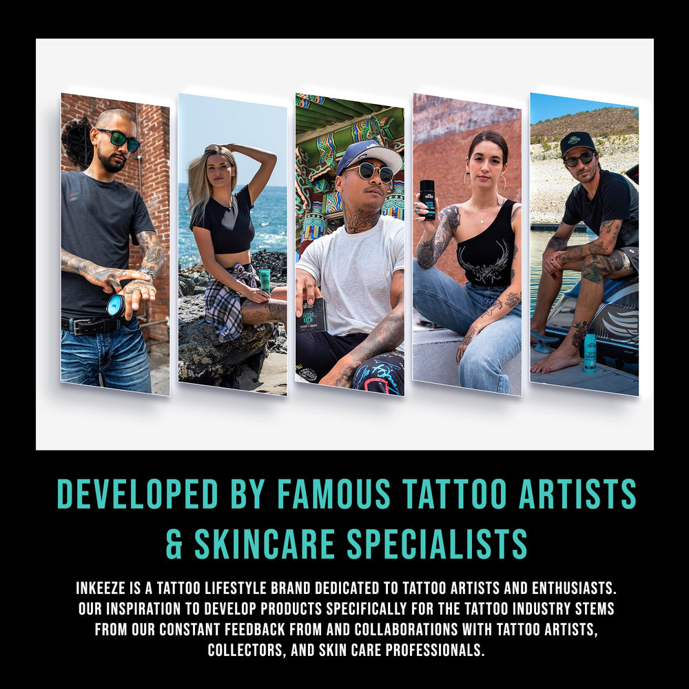 INK-EEZE Green Tattoo Ointment artist-application visual for on-the-spot soothing.