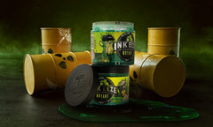 INK-EEZE Mutant Serum aftercare panel shows sparing usage for post-tattoo care.