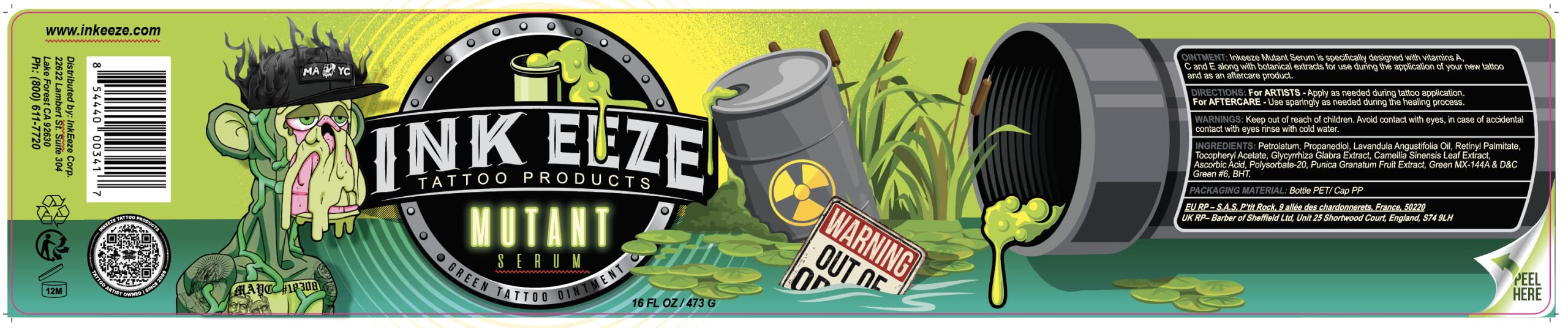 INK-EEZE Mutant Serum made in USA label signals quality and local production.