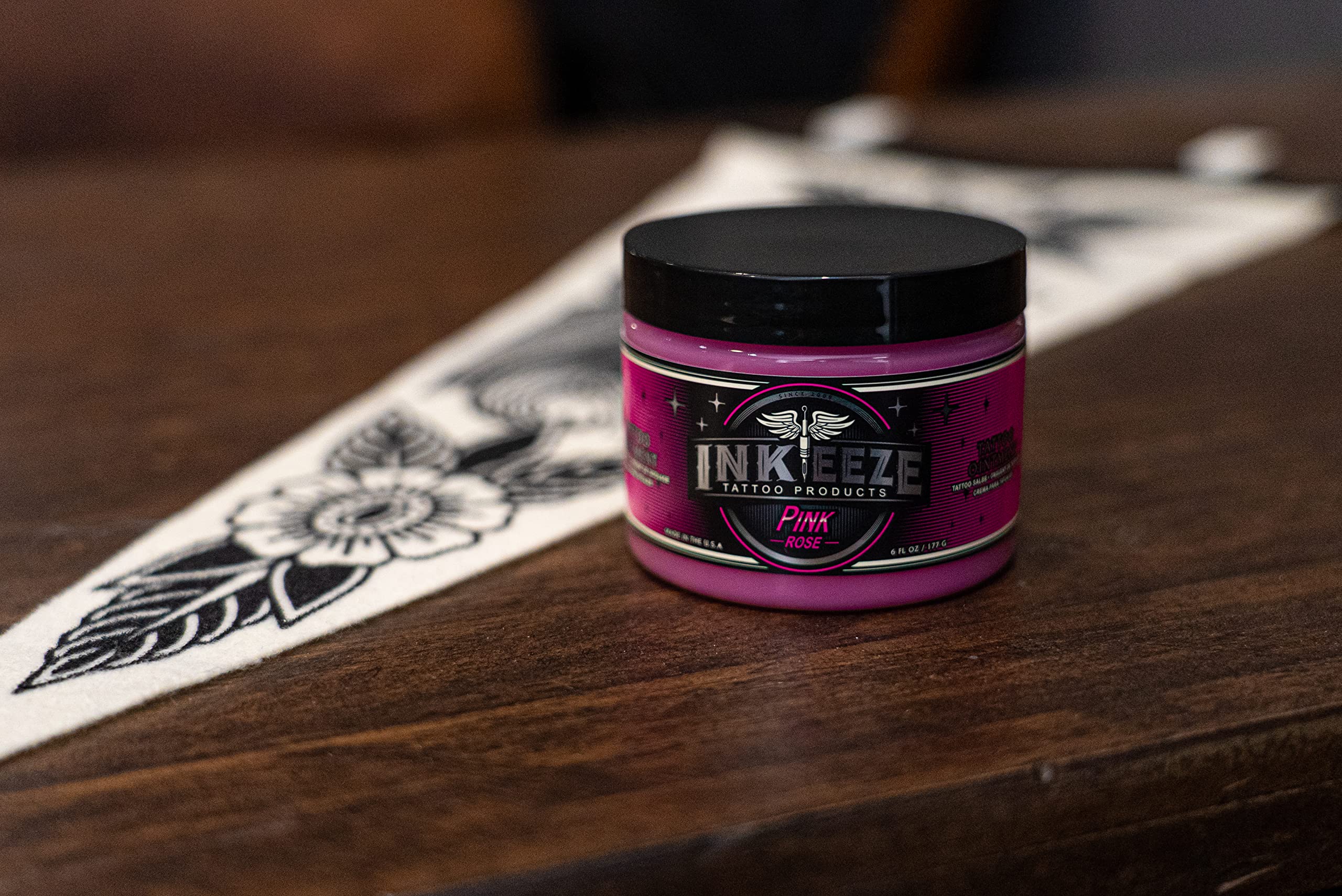 INK-EEZE Pink Tattoo Ointment 6oz bottle for long-lasting tattoo care