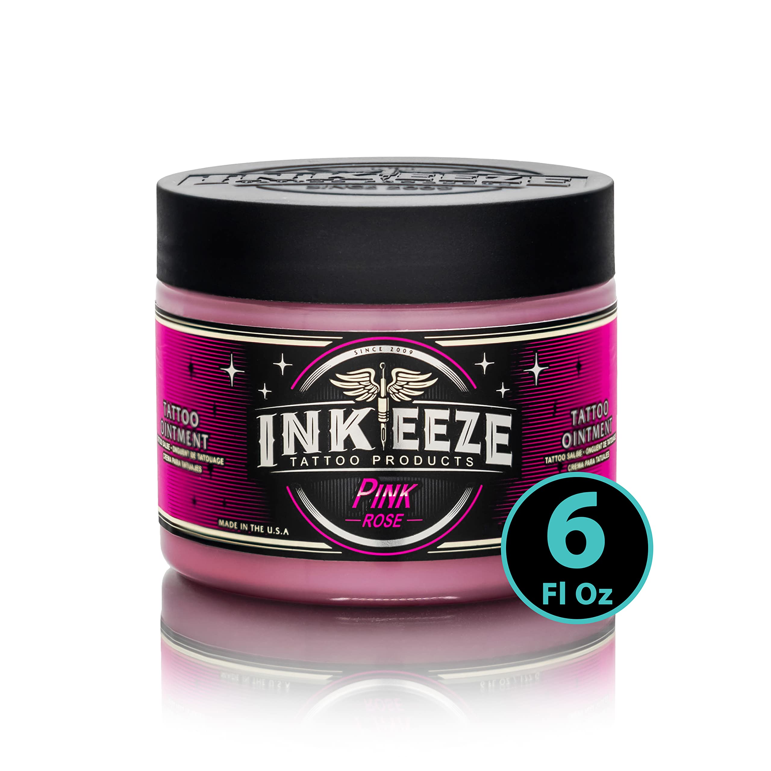 INK-EEZE Pink Tattoo Ointment applied during tattoo session for smooth lubrication