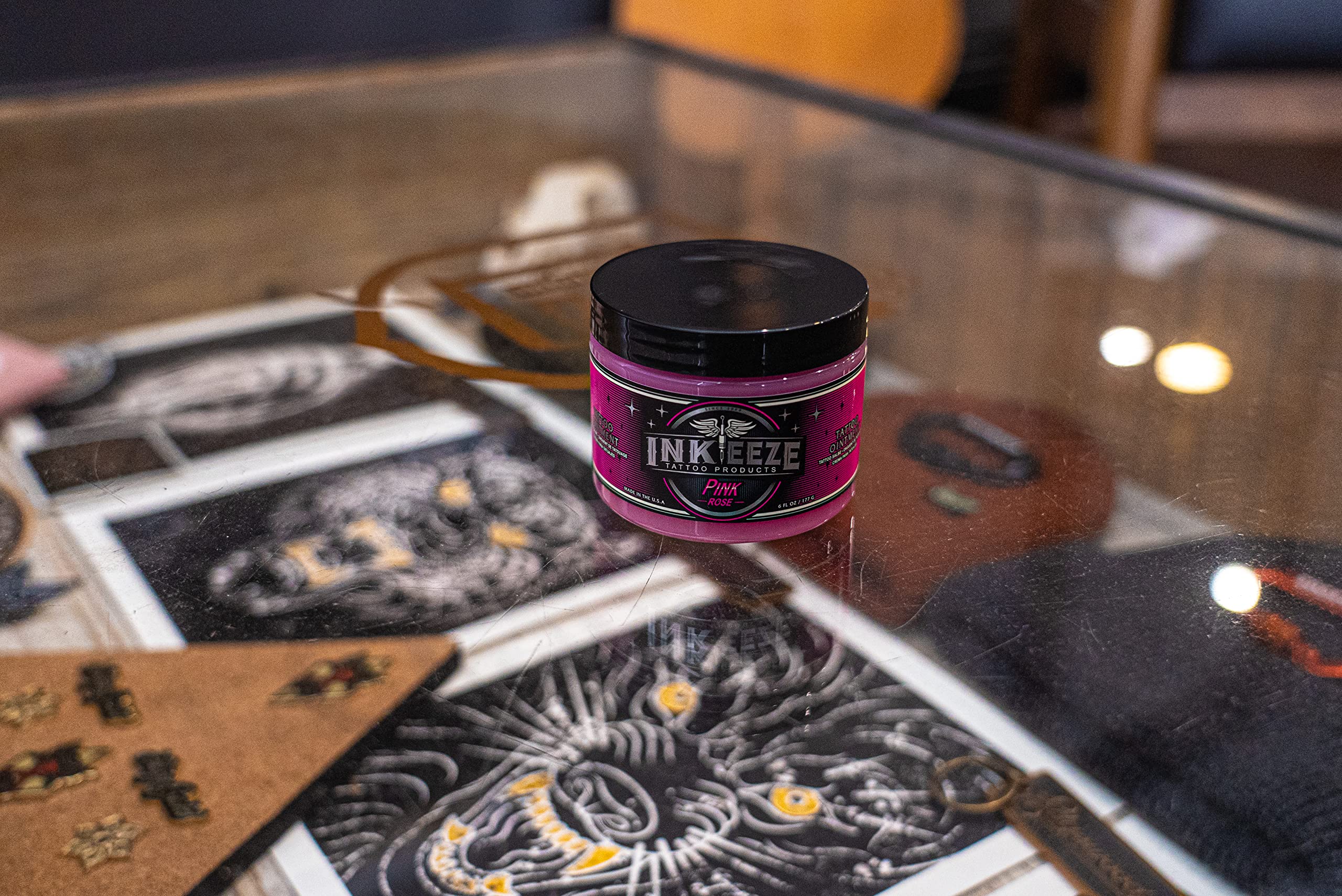 INK-EEZE Pink Tattoo Ointment ingredients include safflower and tamanu oils