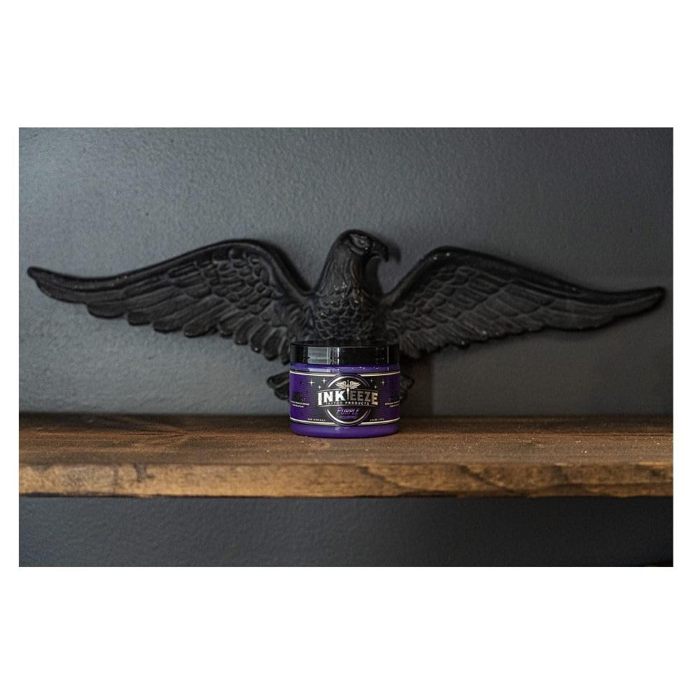 INK-EEZE Purple Tattoo Ointment made in USA bottle showing trusted craftsmanship