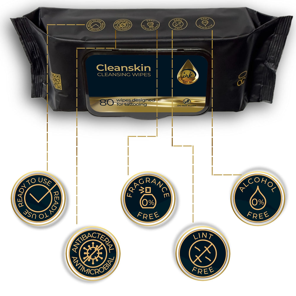 Ink Permanent CleanSkin Wipes closeup wipe surface demonstrates ready-to-use moist cleansing for procedures.