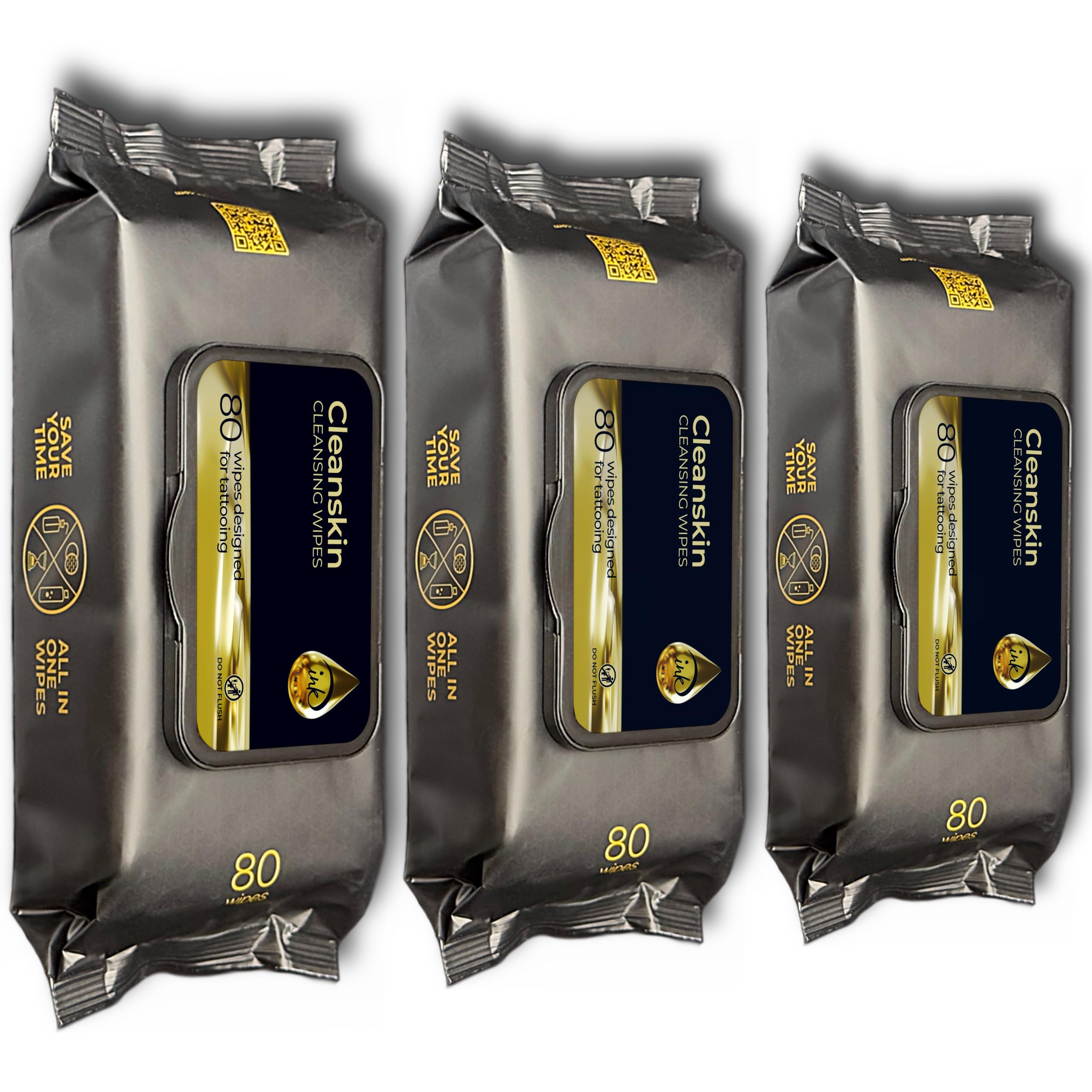 Ink Permanent CleanSkin Wipes packaging shows a three-pack design for streamlined use.