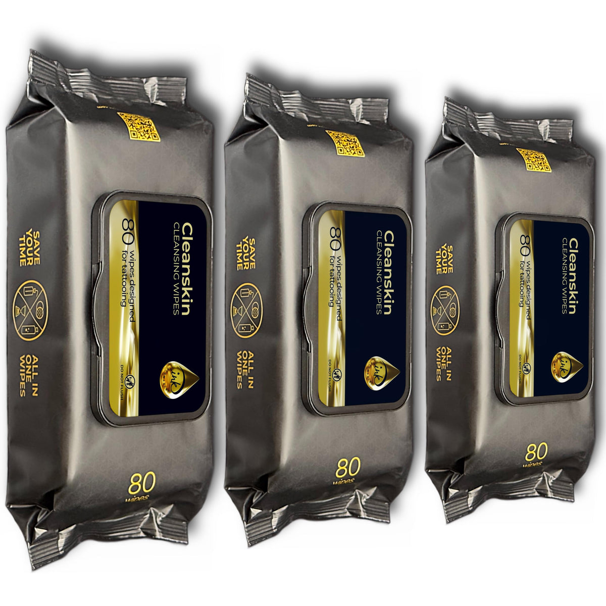 Ink Permanent CleanSkin Wipes packaging shows a three-pack design for streamlined use.