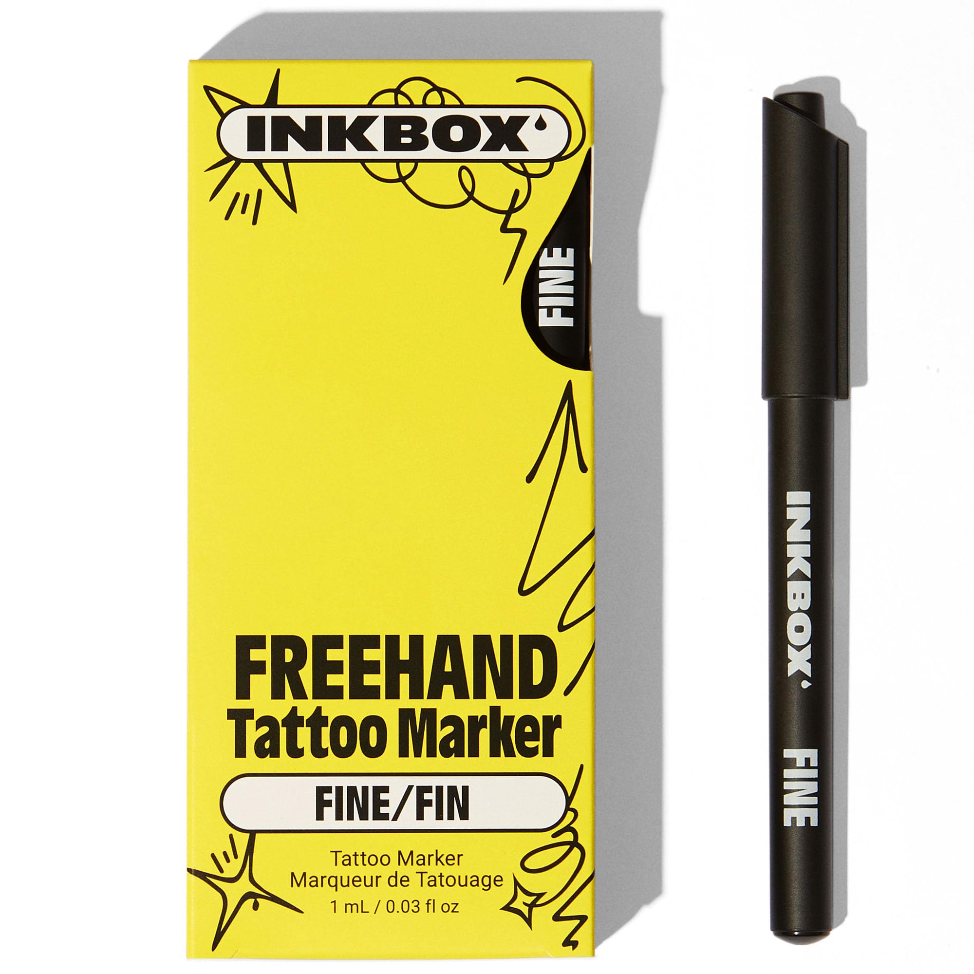 Inkbox Freehand Tattoo Marker fine-tip swatch shows precise lines for delicate designs.