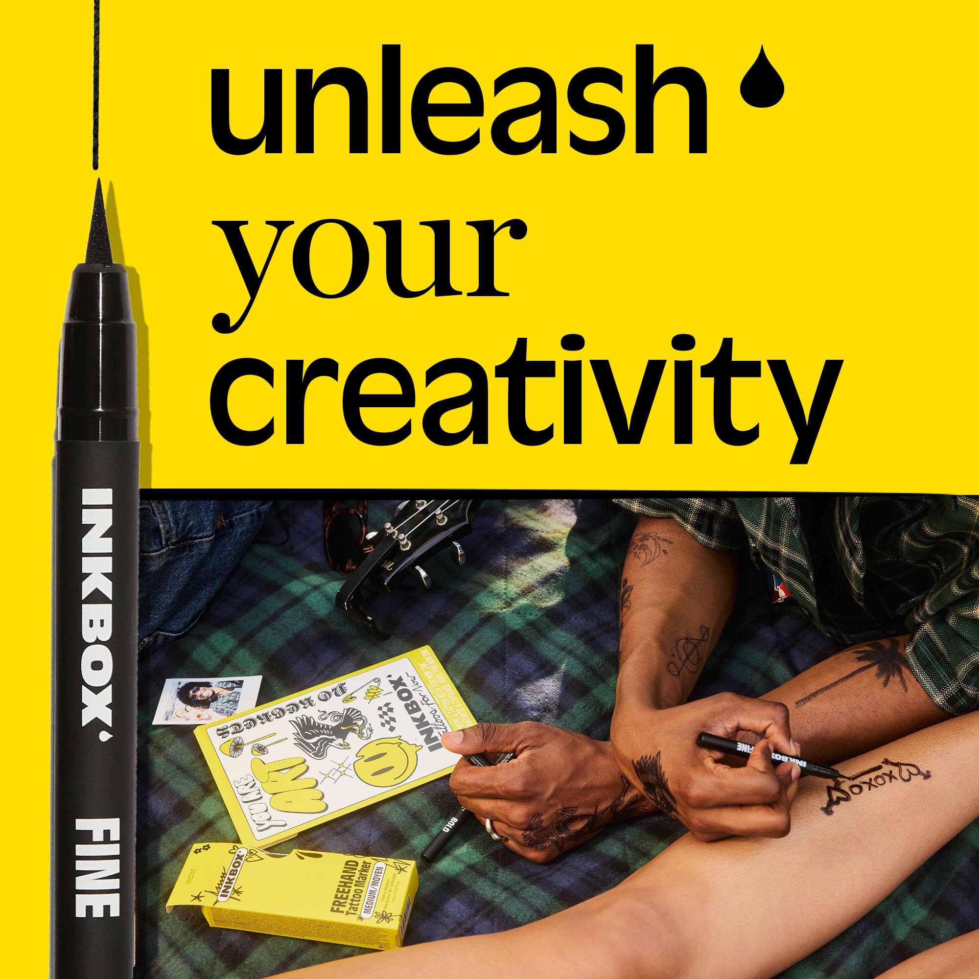 Inkbox Freehand Tattoo Marker skin-application shows smooth drawing on real skin.