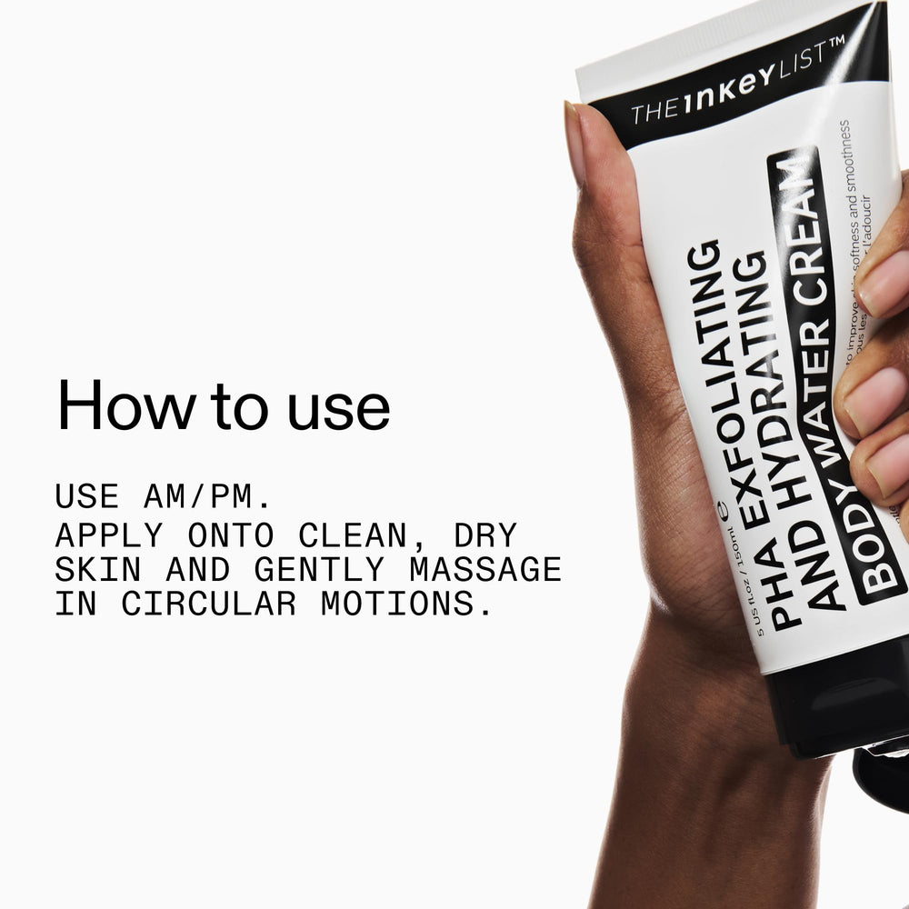 Before and after using The INKEY List PHA Body Water Cream shows smoother, brighter-looking skin.
