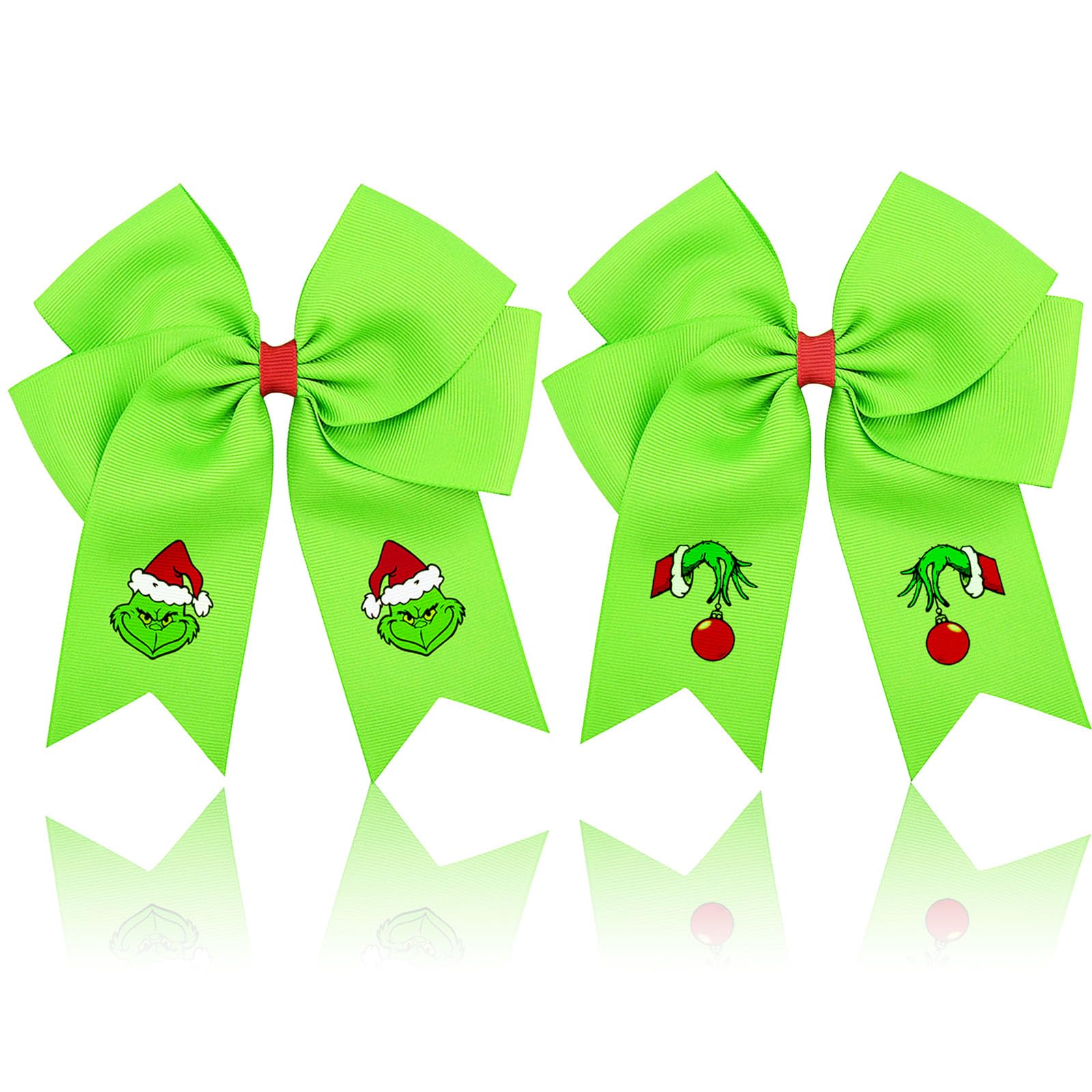 INLOLLY Geinch hair bow green front view for festive styling.