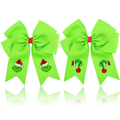 INLOLLY Geinch hair bow green front view for festive styling.