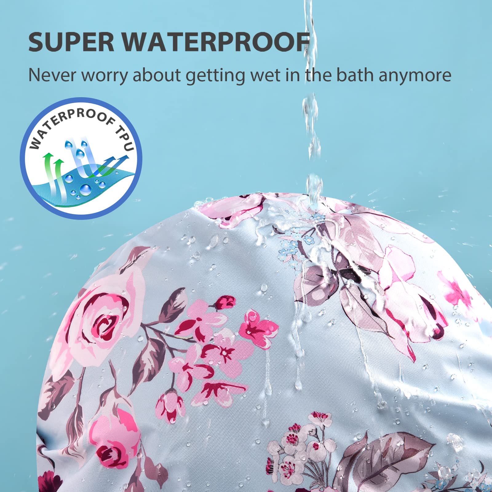INNELO Luxury Shower Cap satin lining closeup shows smooth hair protection