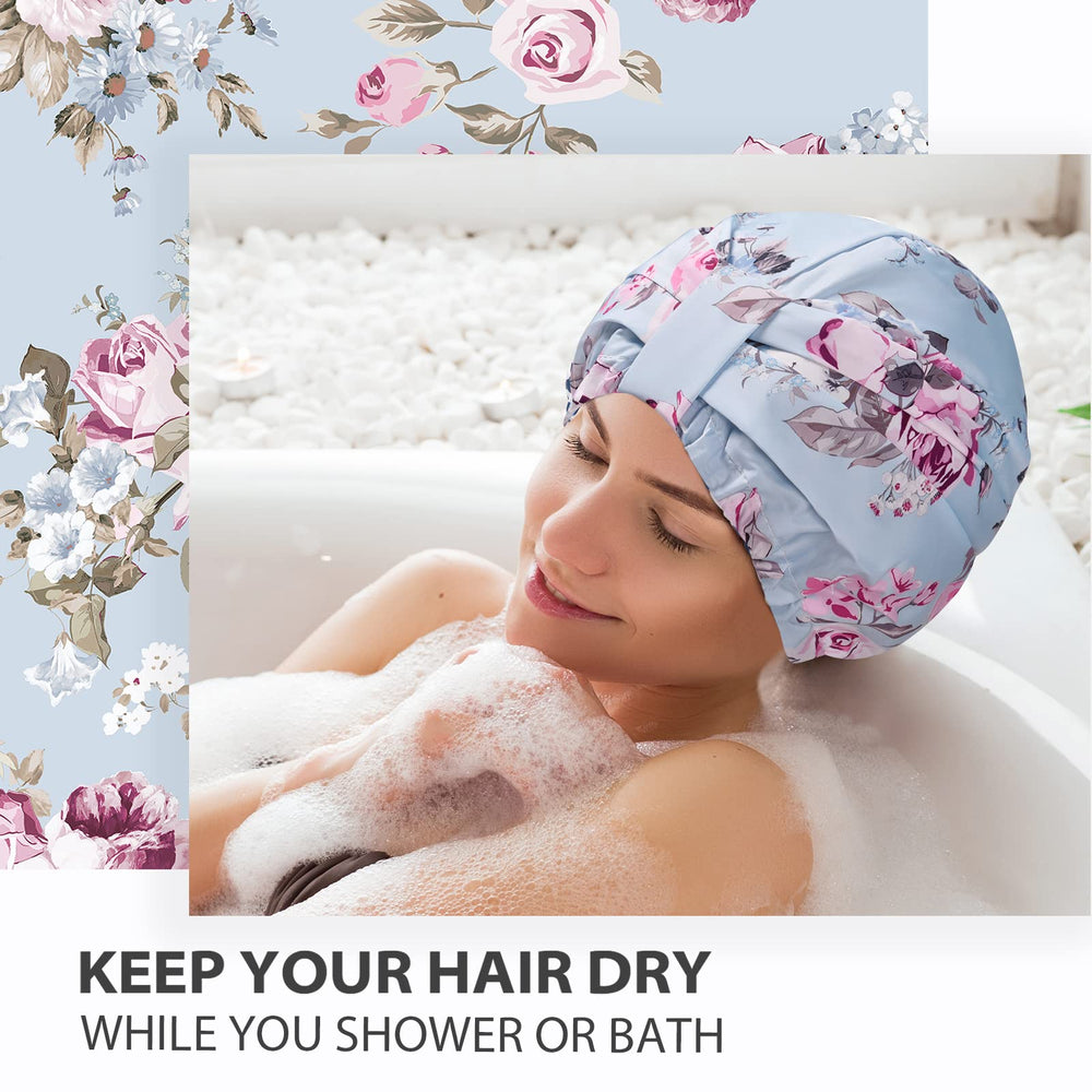 INNELO Luxury Shower Cap roomy top fit suits long curly or thick hair
