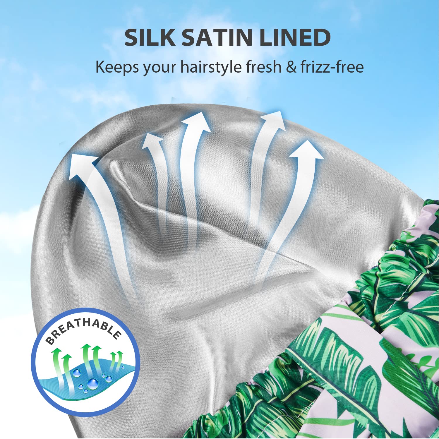 INNELO satin lining inside the cap reduces friction and frizz.