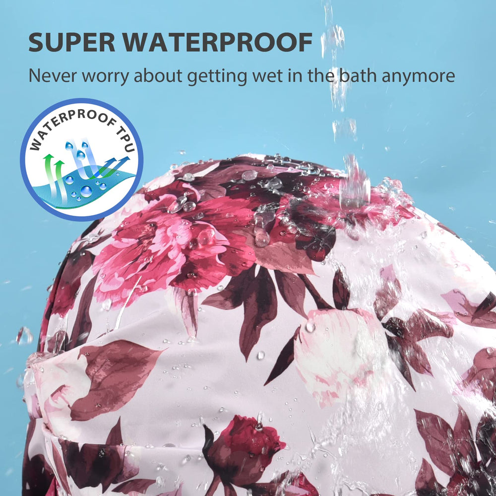 INNELO double-layer waterproof shower cap close-up showing moisture protection.
