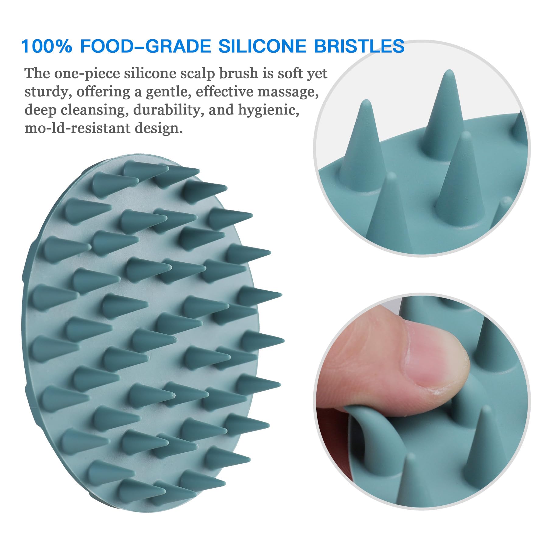 INNERNEED palm-held scalp brush demonstrating compact size and secure control